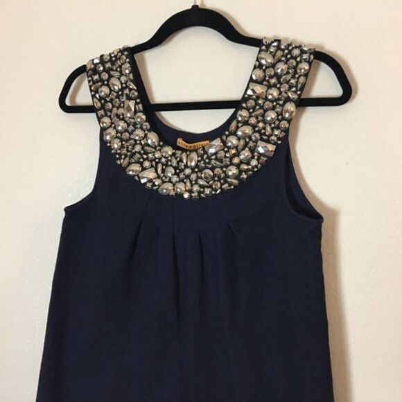 Alice + Olivia Mini Dress Women’s Size XS Beaded Neckline Navy Blue - Picture 8 of 11